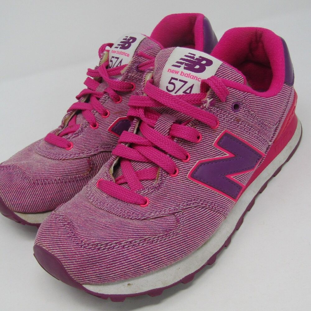 New Balance 574 Women's Athletic Shoes Pink Purple Striped Sneakers US 8